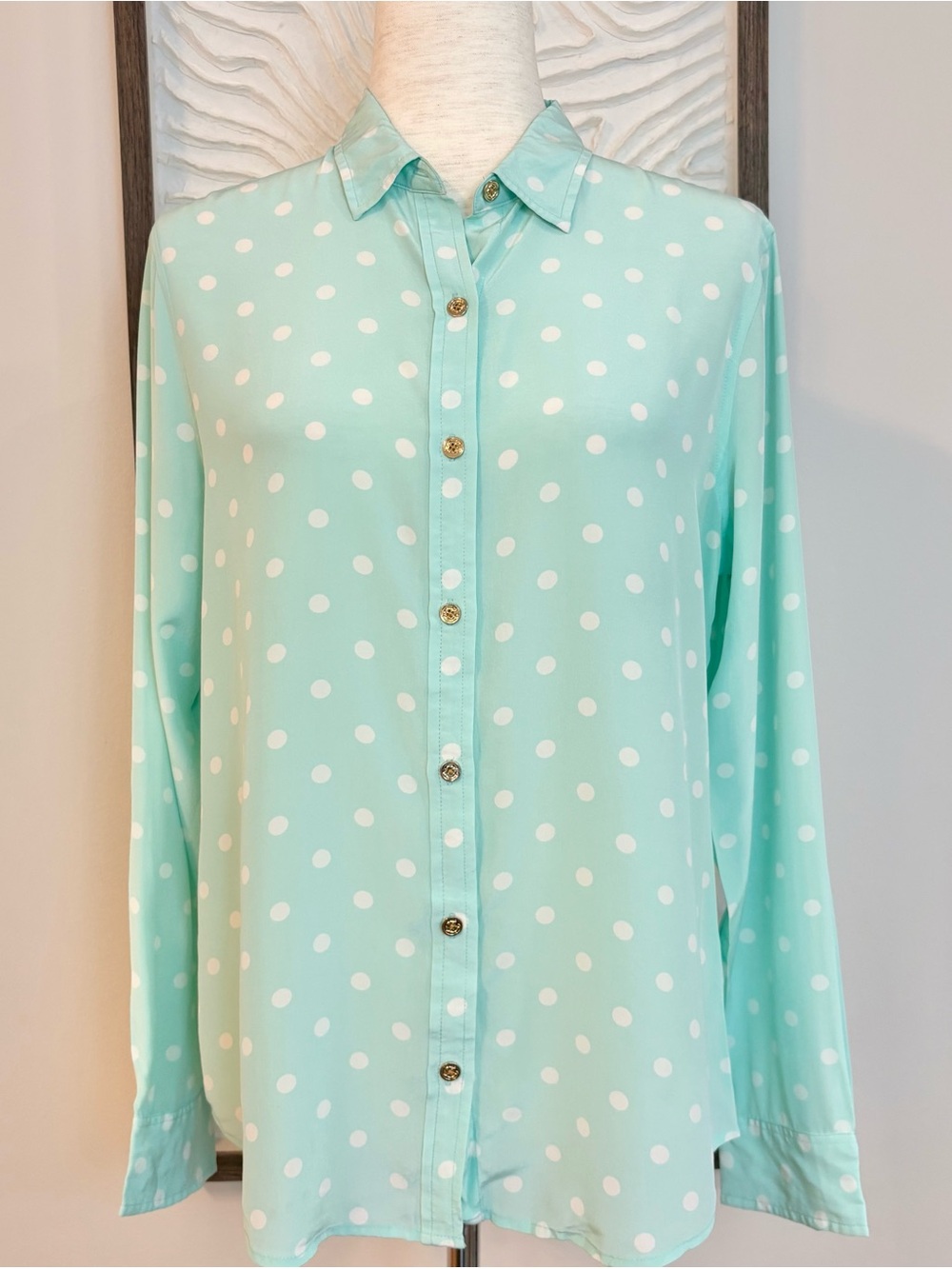 C Wonder Silk Mint Polka Dot Button-Up Blouse